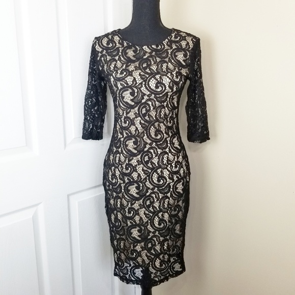 Olivia Matthews Dresses & Skirts - Olivia Matthews Black and Tan Lace Dress